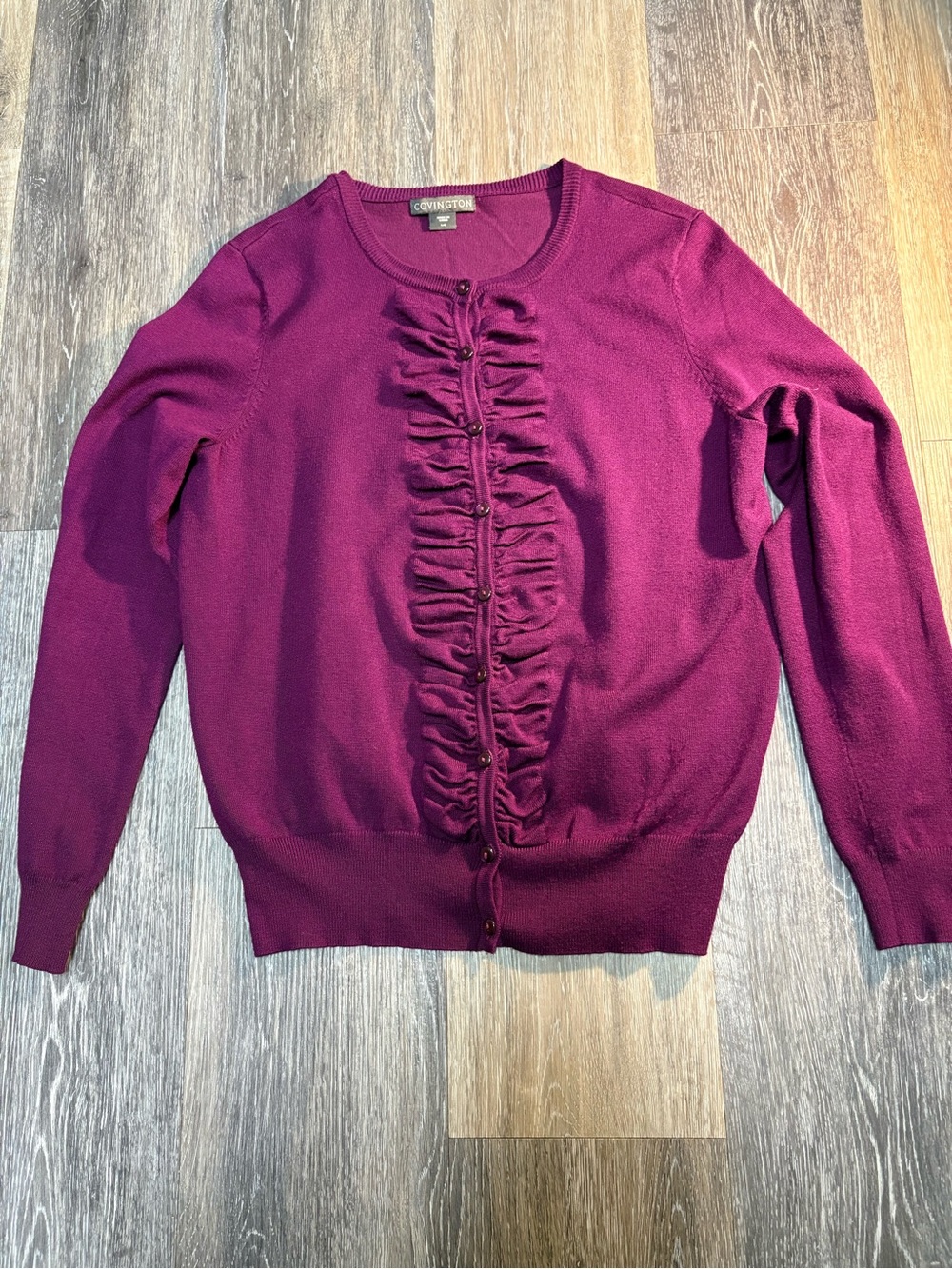 Covington Women's Ruffle-Front Cardigan Sweater - Plum